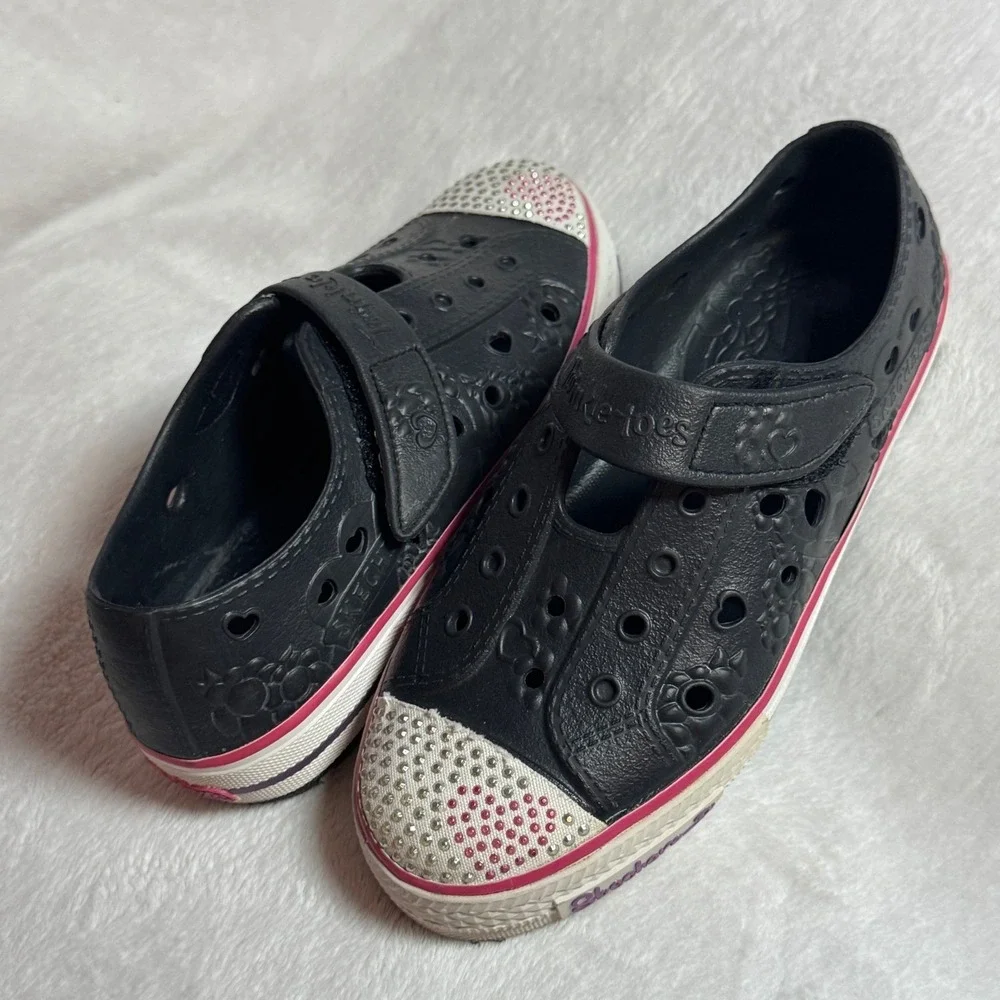 Sketchers Foamies Bling Toe Slip On Girl's‎ Flower Impression Shoes Size 2